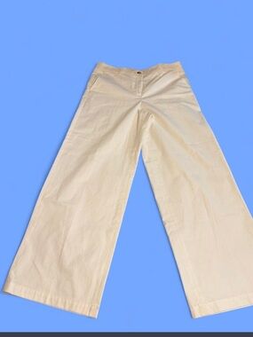 J. Crew Cotton Wide-Leg Trousers with Adjustable Back Tab - Off-White, size 12